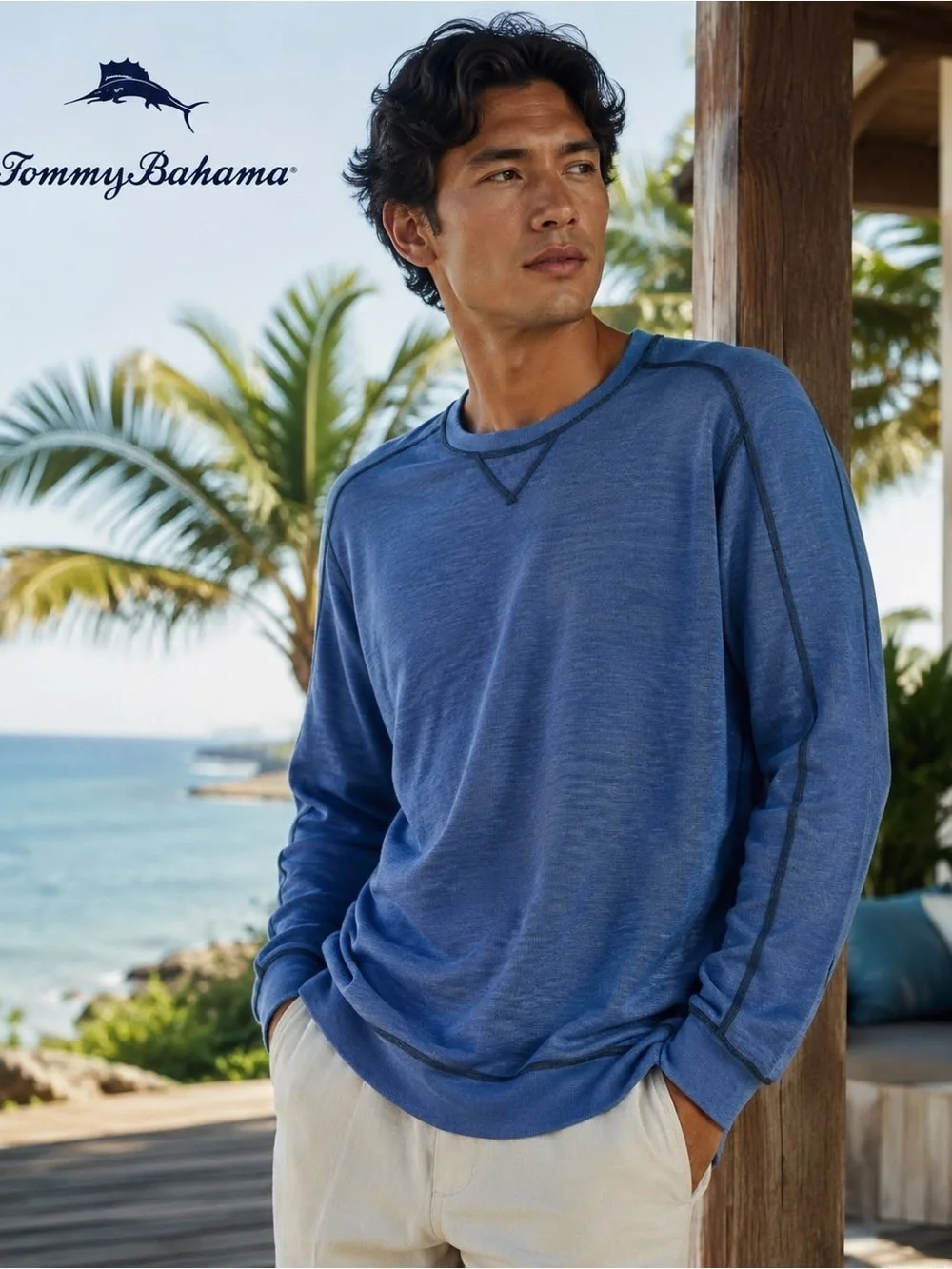 Tommy Bahama Reversible Sweatshirt Men’s Blue & Charcoal Gray Contrast Stitch